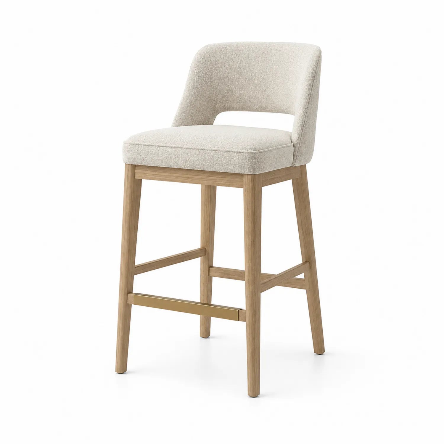 Sgabello da Bar in Legno e Tessuto Beige