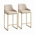 Set di Sgabelli da Bar Beige in Tessuto Poliestere con Struttura in Metallo Dorato
