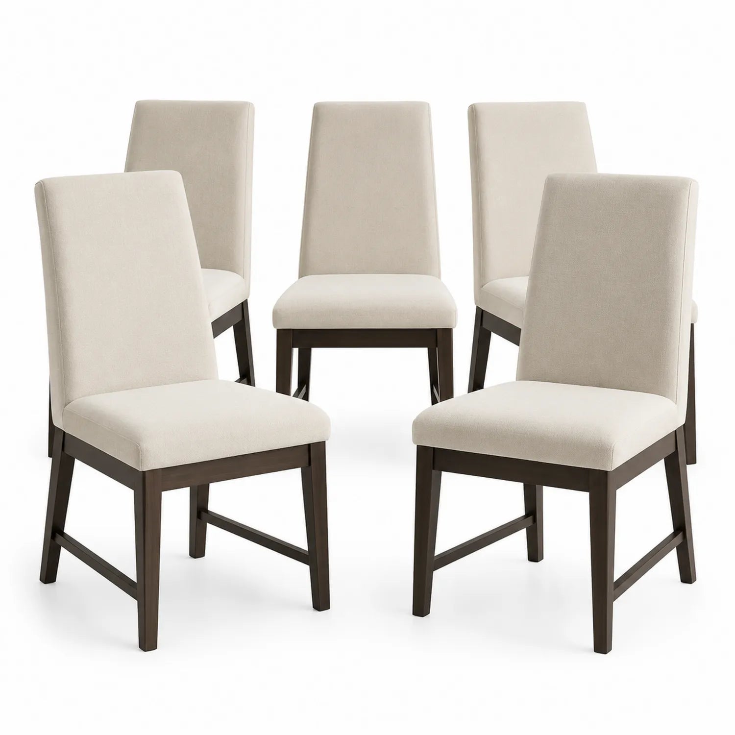 Set di 5 Sedie in Legno e Tessuto Beige