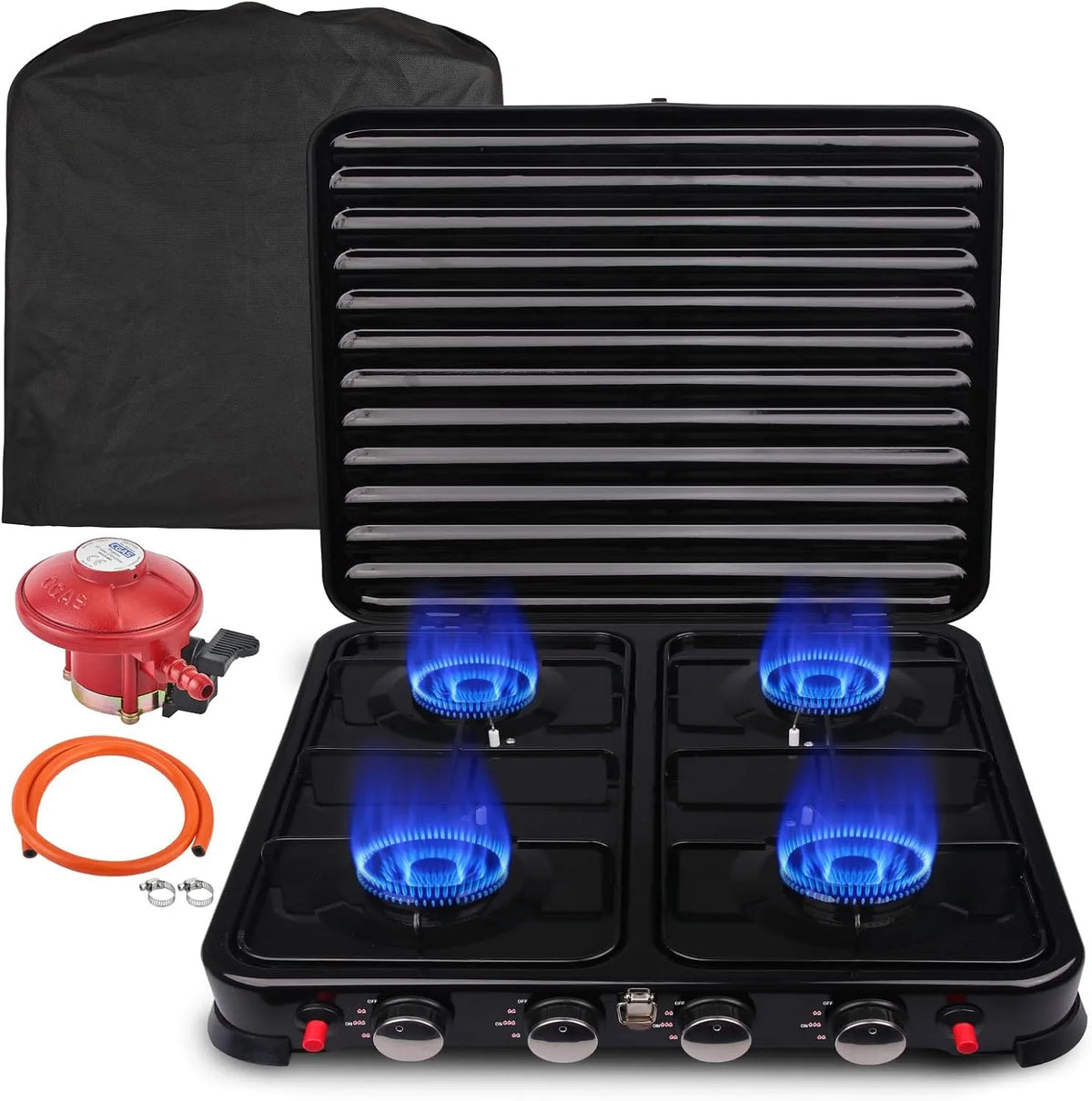 Prodotto Consumo 8.8 kW Fornello 4 Fuoco Smaltato Fornello da Campeg, Fornelli da Campeggio a Gas 4 fuochi Cucina a Gas Portatile Fornellini da