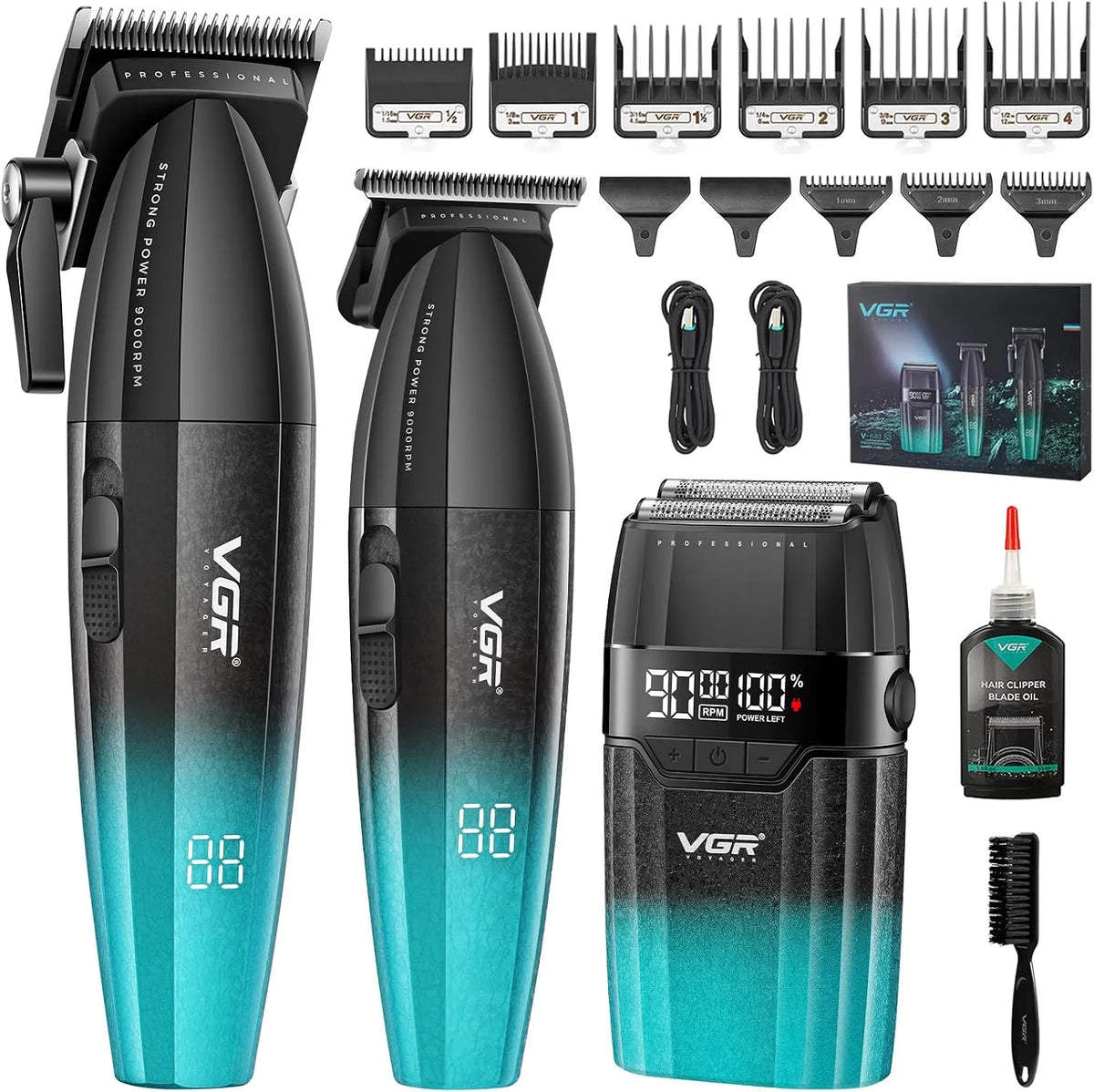 Prodotto Elettrico Kit Barbiere, VGR 640 S3 Tagliacapelli Uomo Professionale, Macchinetta per Capelli Ricaricabile, 3 in 1 Cordless Tagliacapelli