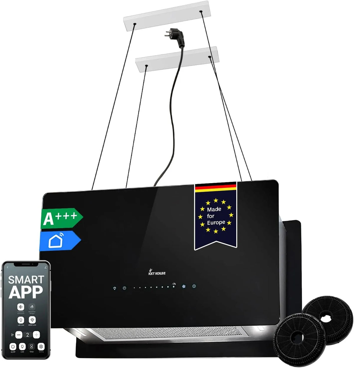 Cappa aspirante CUBE60S, 60 cm, cappa da cucina, nero, KKT KOLBE Cappa a isola CUBE60S, nero argento