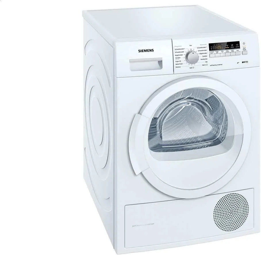 Siemens A++, 8 kg, Condensatore autopulente, Asciugatore a pompa di calore, tamburo protettivo, programma di asciugatura 40 minuti iQ700 WT46W261