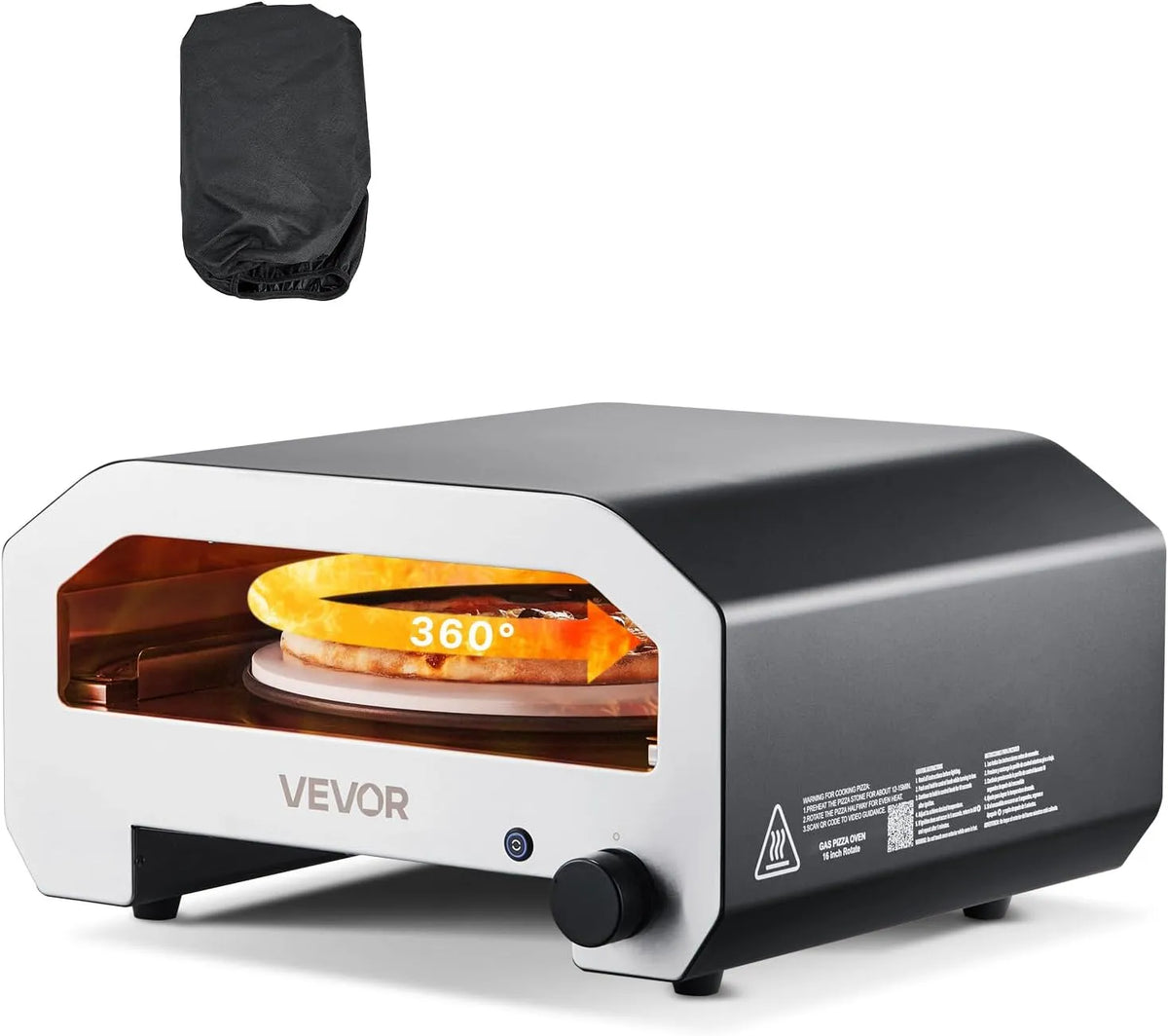 VEVOR Forno elettrico per pizza, portatile, esterno, Pietra Spessa, 406 mm, con Rotazione Elettrica, BorsaTrasporto, per Campeggio all'Aperto in