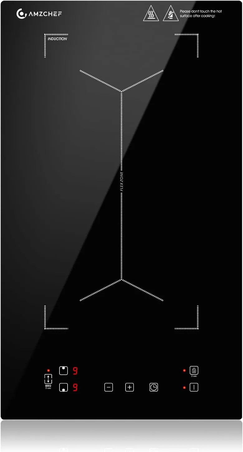 Piano cottura a induzione, 2 fuochi, 3300 W, piastra a induzione, touch, timer, nero, Piano Cottura Induzione con Flex zone con 9 Livelli di Potenza