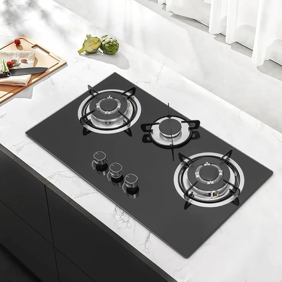Forno elettrico, 3 fuochi, da incasso, fornello a gas per piani cottura LPG/NG, incluso supporto per pentole, telaio smaltato e testa del forno in