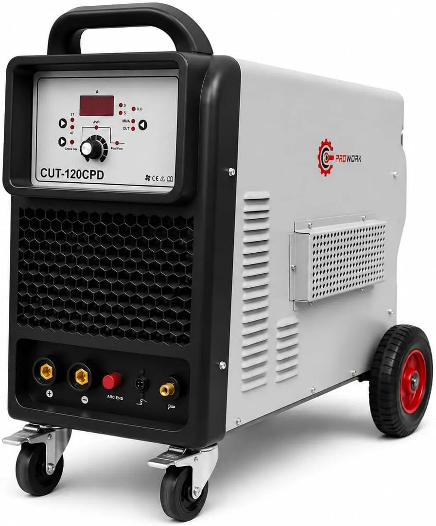 Taglio fino a 30 mm, CUT-120CPD Tagliatrice al Plasma Inverter IGBT 120A 380V Trifase, Display Digitale, Torcia Plasma Inclusa, PROWORK CUT-120CPD