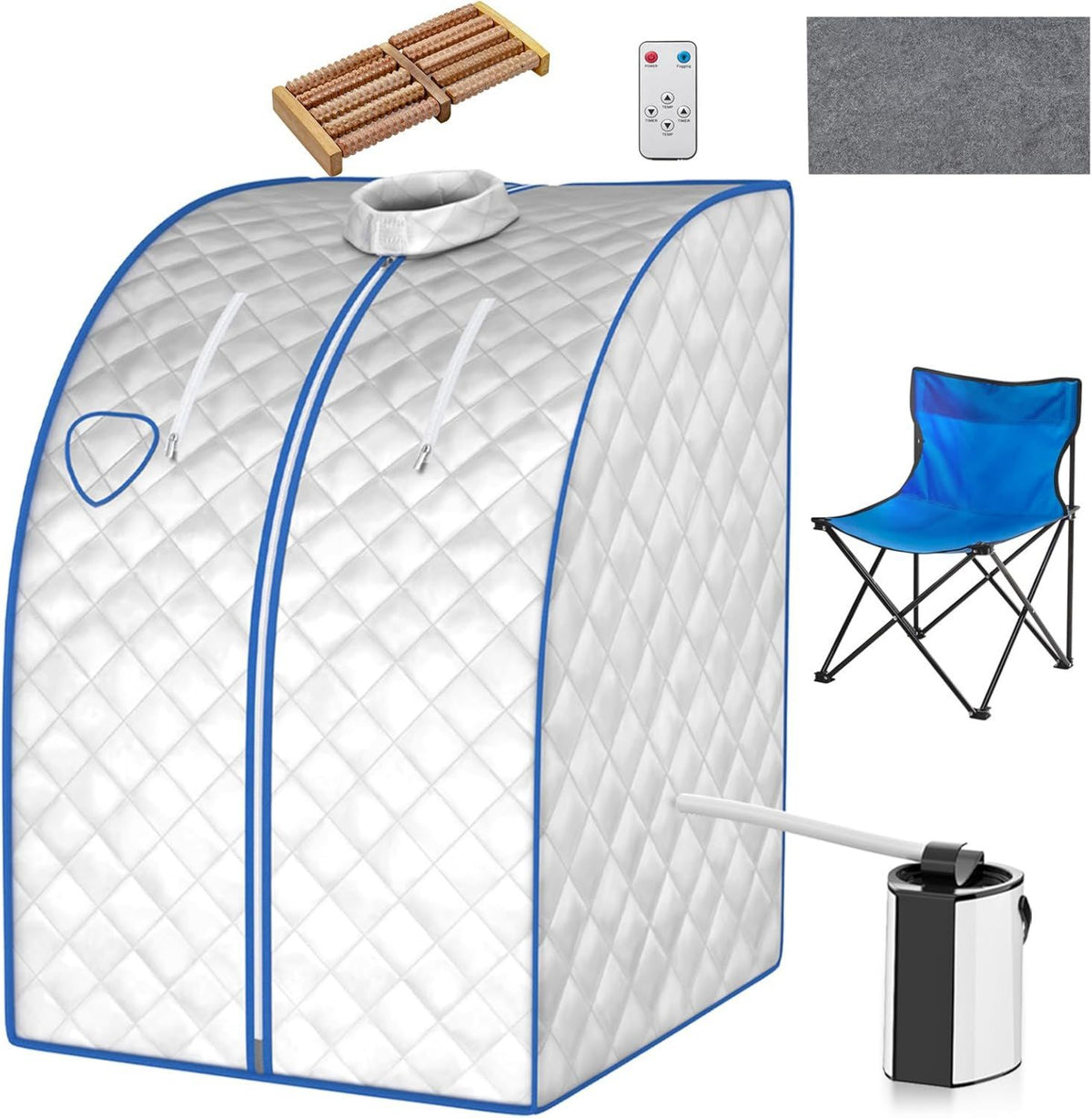Sauna a vapore portatile - pieghevole, con telecomando, con timer, design portatile, 78 x 87 x 100 cm, 1000W, argento, HOMASIS