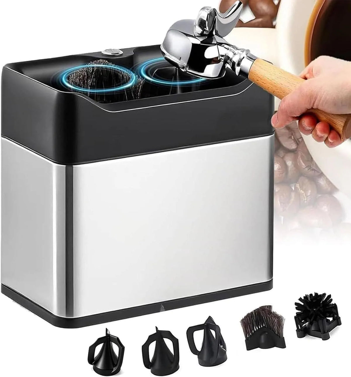 Prodotto con 3 raschietti e 3 modalità di Montaggio, Pulitore Elettrico Automatico per portafiltri, Ampia capacità, Compatibile con portafiltri da 51