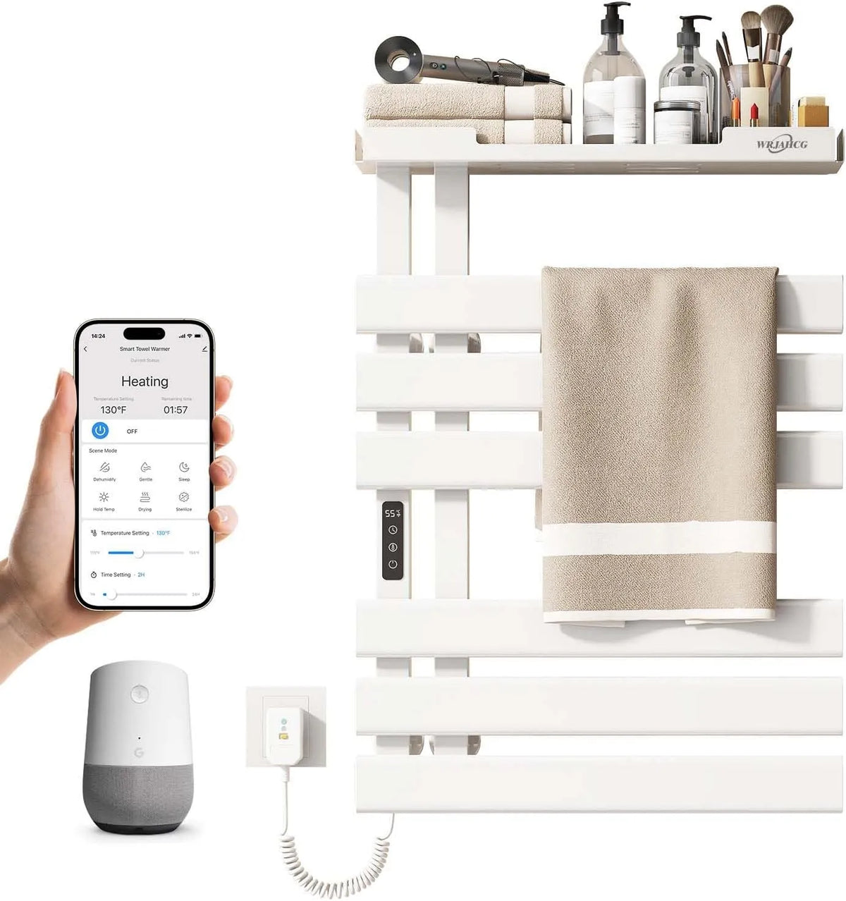 Prodotto Porta Asciugamani Bagno da Parete Controllo Vocale, Scaldasalviette Elettrico Bagno Smart WiFi, Termoarredo Elettrico Bagno con Timer E