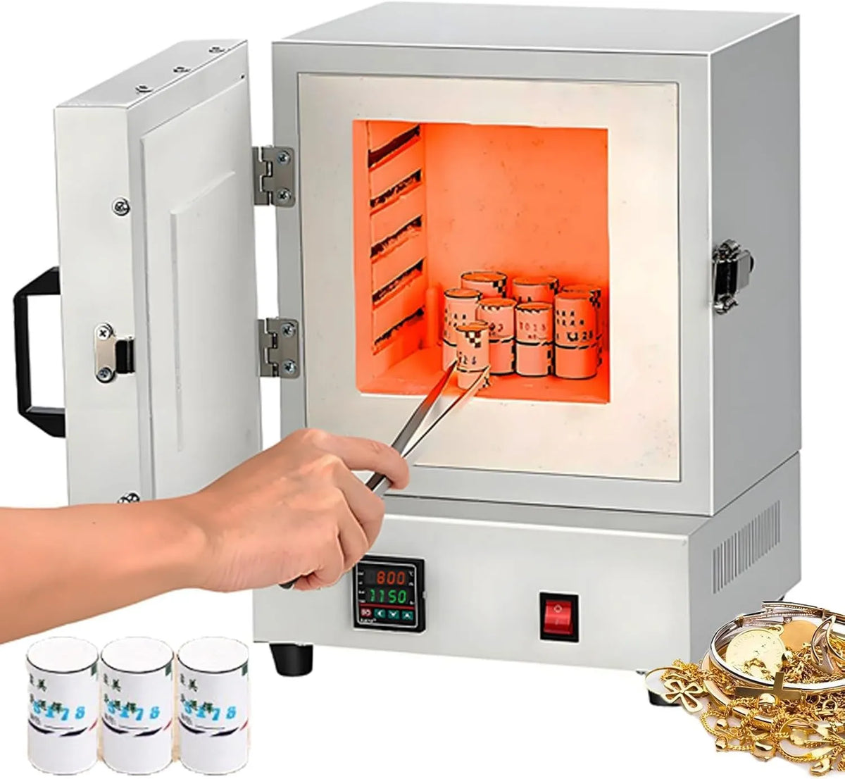 Forno elettrico, 42x30x27 Cm, 2000 W, 2 zone di temperatura, Controllo Digitale della Temperatura, per Deceratura, Ricottura E Trattamento Termico