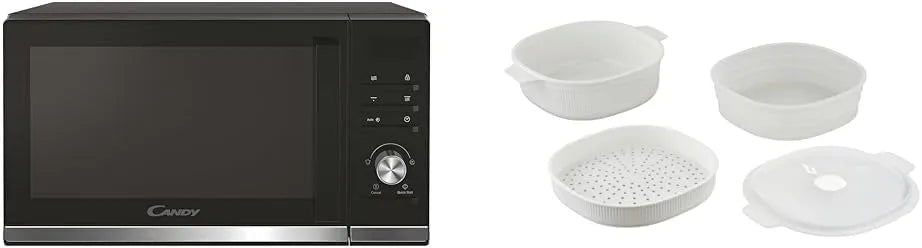 Candy CMGA23TNDB W-1000 Forno a microonde, 27 cm, 23 L, 900/1000 W, grill, vapore, nero, 2 Vassoi, Candy New Timeless CMGA23TNDB, Piatto Girevole 27