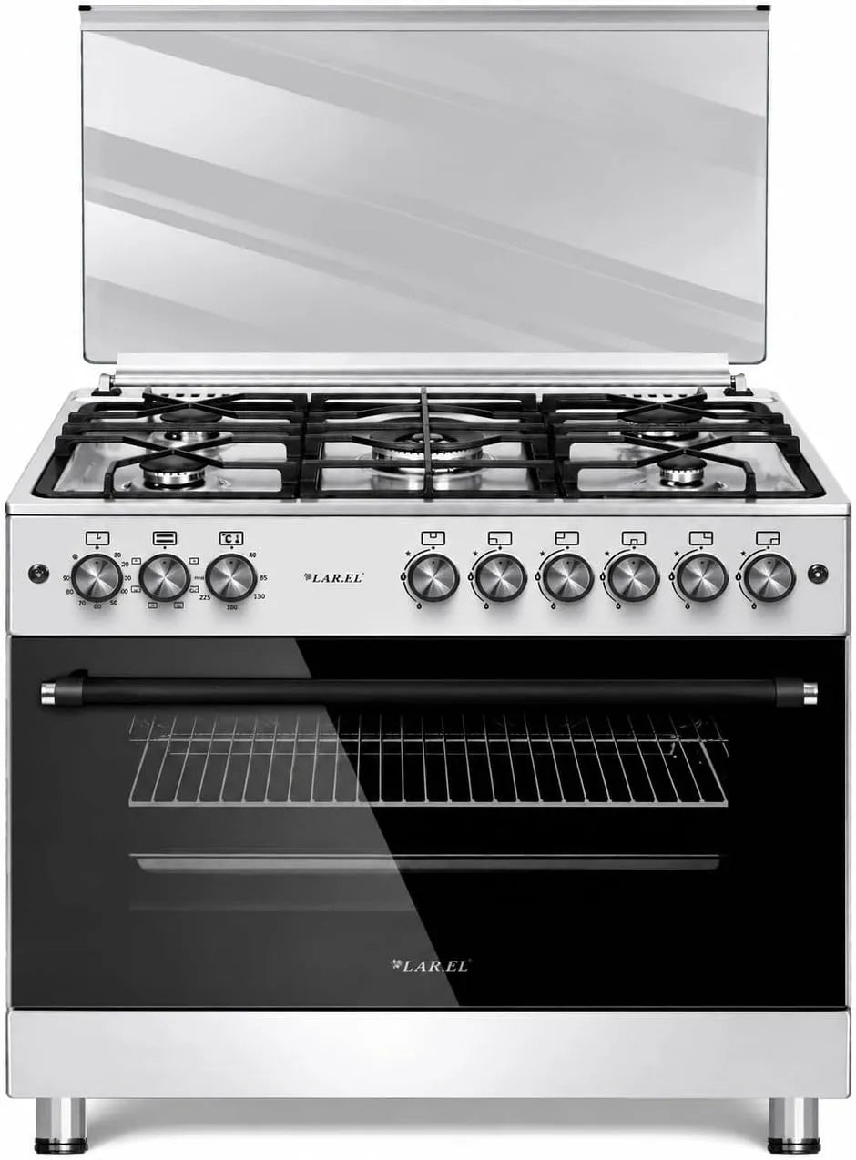 Forno elettrico CUC.L90EX, 90x60 cm, 5 fuochi, ghisa, acciaio inox, Metano, GPL, LAR