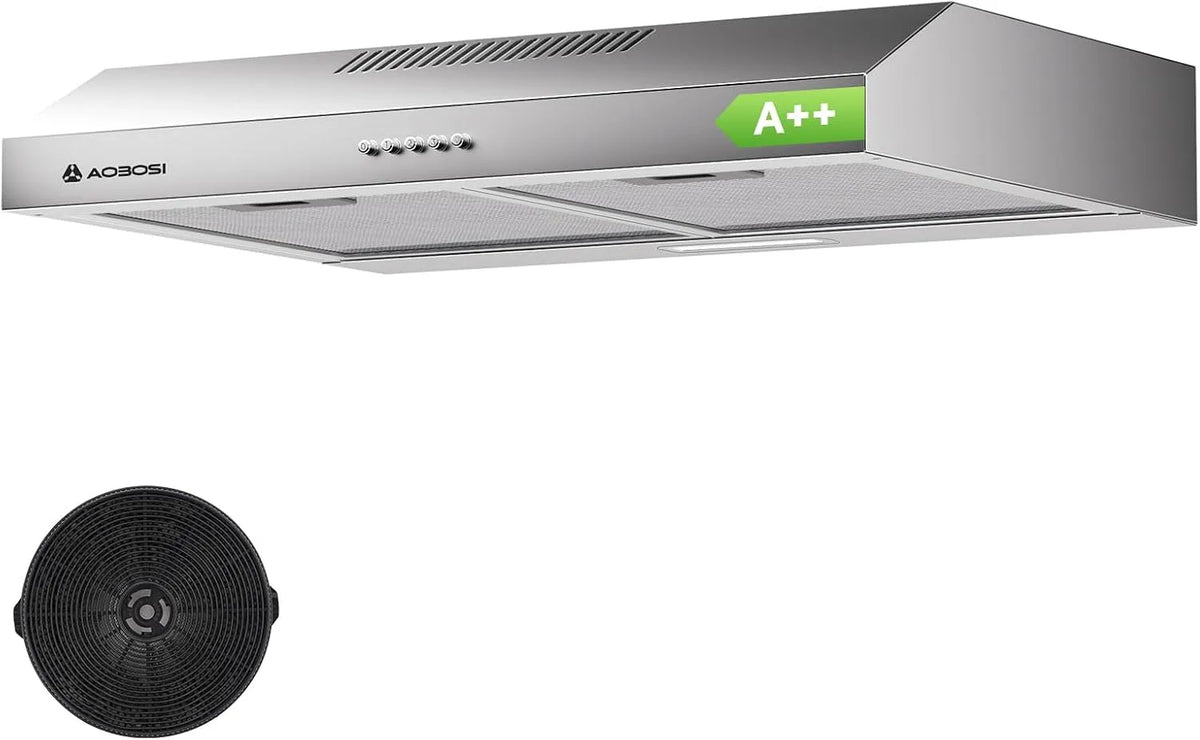 Cappa aspirante, 60 cm, 230 m3/h, cappa da cucina, scarico e ricircolo, 3 livelli, acciaio inox, argento, Dotato di LED, 230m3
