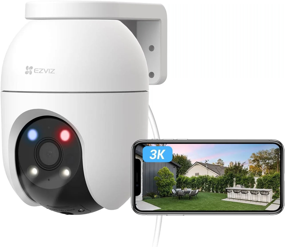 Google Telecamera Motorizzata per Esterni con Copertura a 360°, EZVIZ Telecamera Wi-Fi Esterno 3K, Visione Notturna a Colori, Rilevamento di, C8c 5MP
