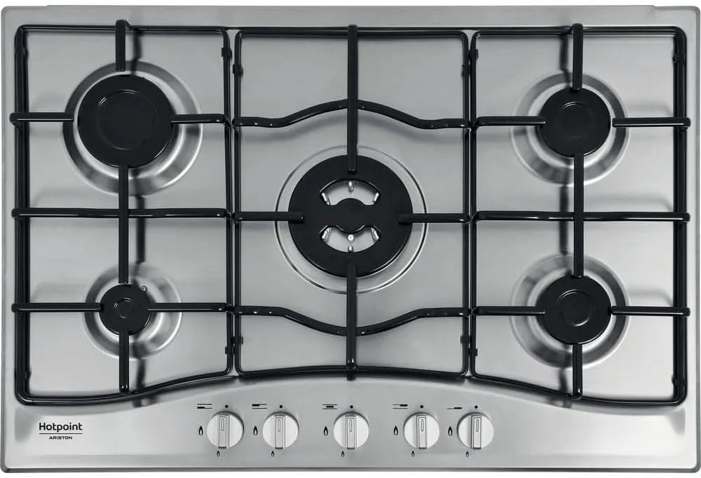 Piano cottura a gas 75Lx3.3Hx51P, 5 fuochi, da incasso, acciaio inox, fornello a gas, HOTPOINT ARISTON PCN 752 T, IX, HAR, Griglie Intercambiabili