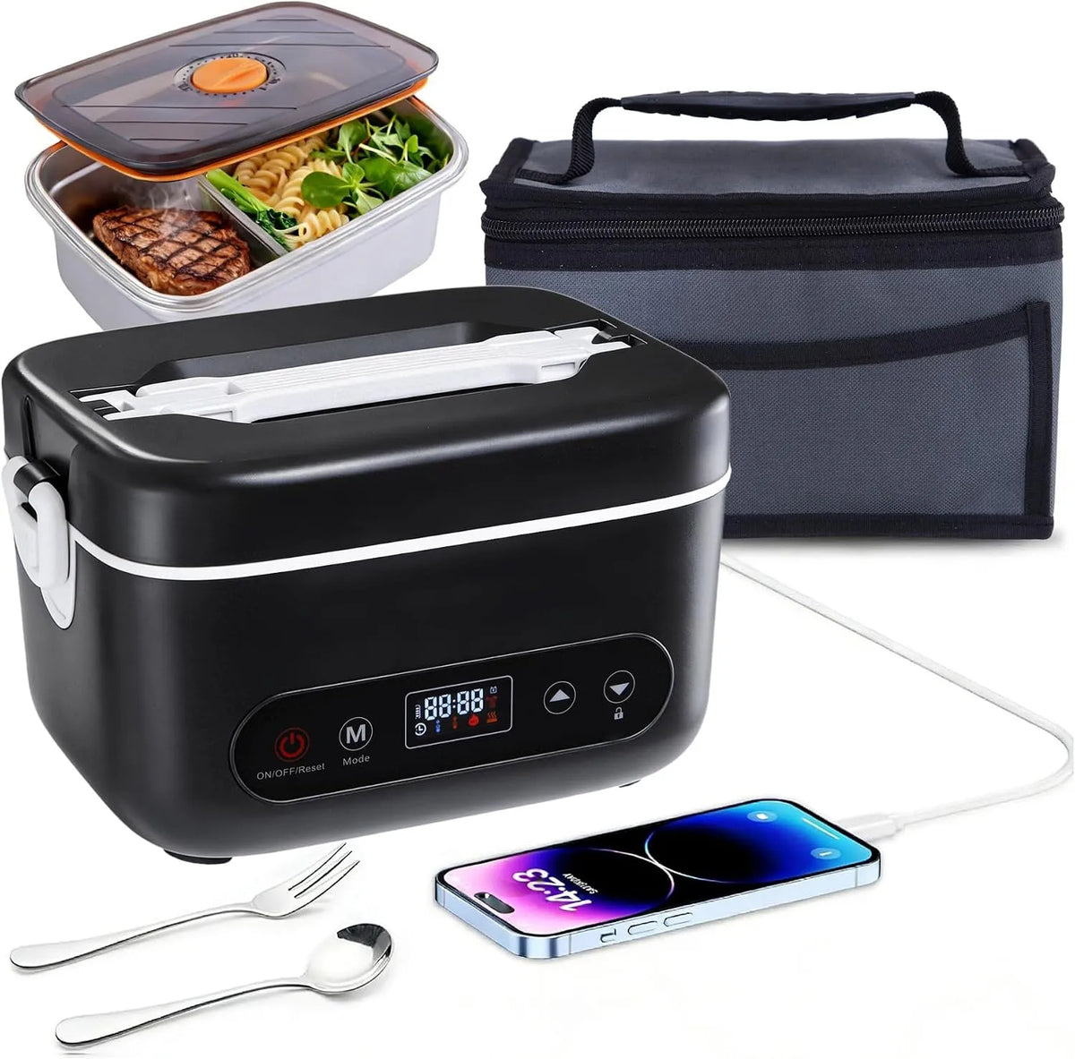 Prodotto Porta Pranzo Elettrico a Batteria da 1, Porta Pranzo Riscaldato Senza Fili, 2 L per Adulti, Scaldavivande Portatile in Acciaio Inox con