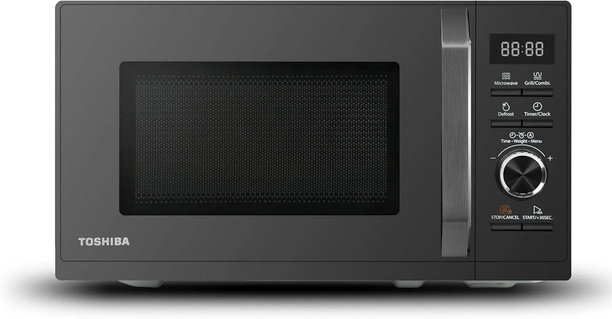 Toshiba MW3-AG20PE Forno a microonde, 20 L, 8 programmi, grill, nero, 5 livelli di potenza, 3 in 1, sbrinamento chef, station wagon, facile da pulire