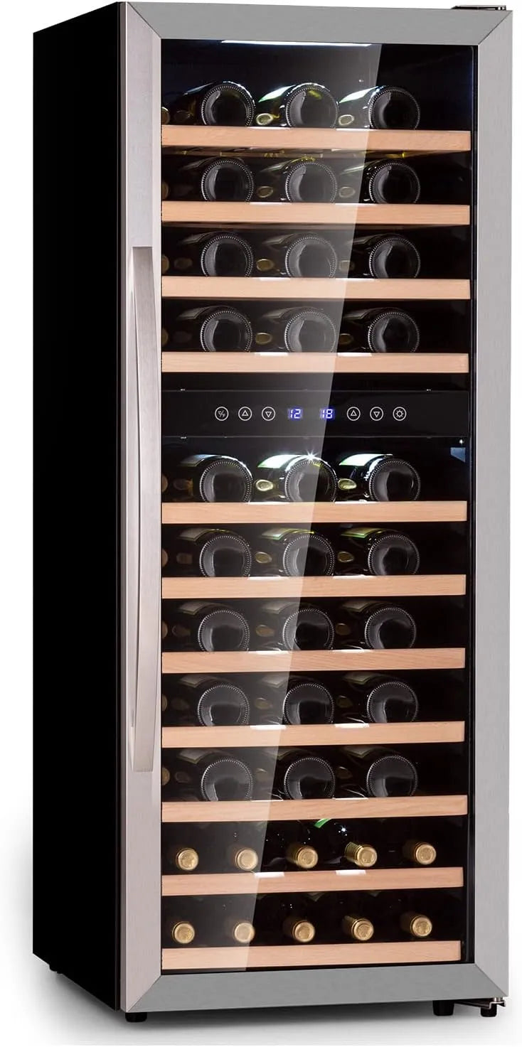 Klarstein Cantinetta vino, 73 bottiglie, 5 a 18 °C, illuminazione LED, Mini Bar, Frigo Bar, Cantinetta Vino Refrigerata a Zona Doppia per Interno