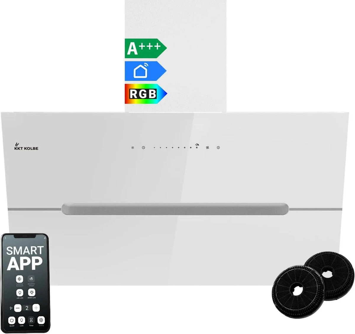 Cappa aspirante ECCO9005WM, 90 cm, cappa da cucina, inclinata, bianco, KKT KOLBE Cappa aspirante inclinata ECCO9005WM
