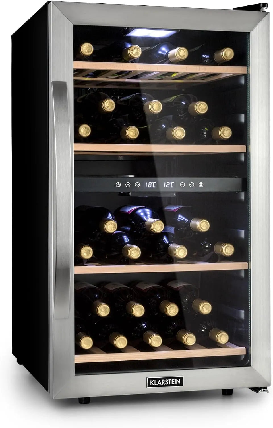 Klarstein Cantinetta vino, 45 bottiglie, 5 a 18 °C, touch, Mini Bar con Protezione UV, Frigo Bar, Frigo Touch, Cantinetta Vino Refrigerata a Zona