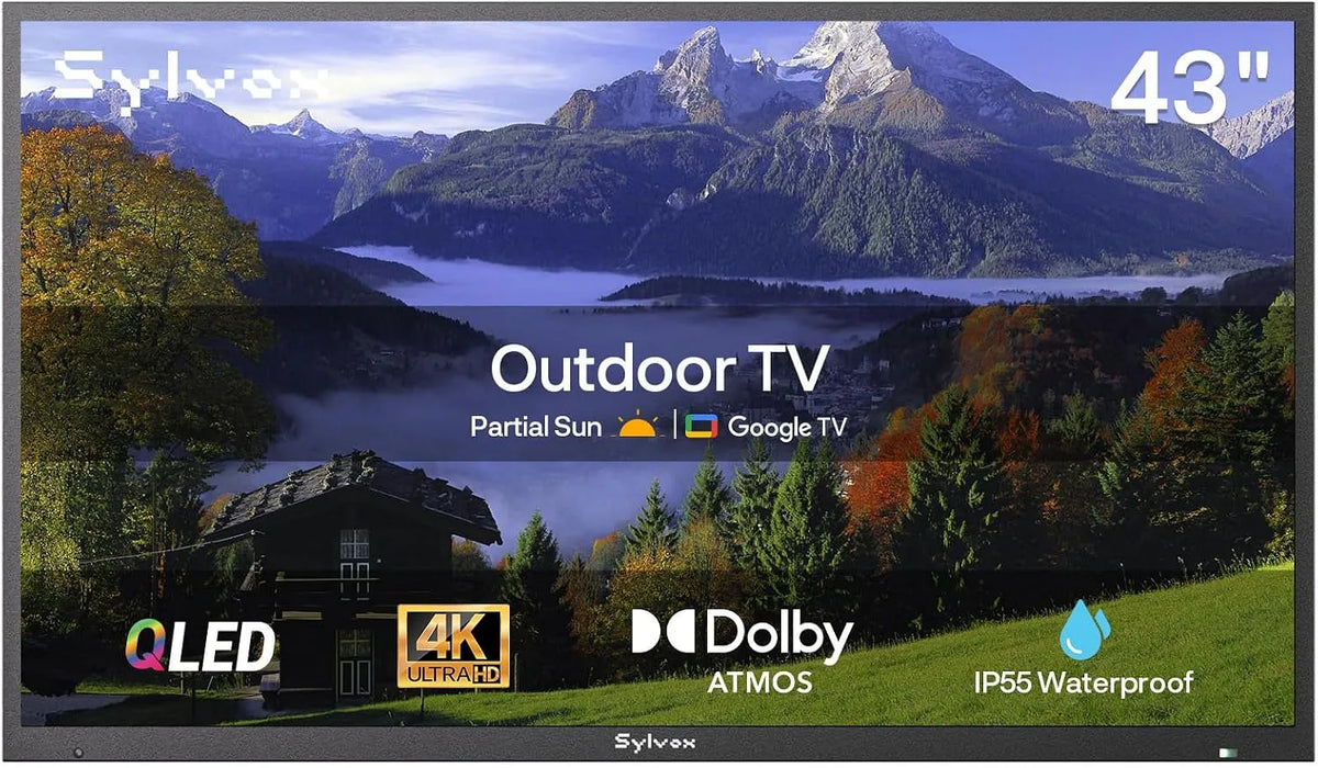 Google 1000Nits Smart TV, 43 pollici, televisore, 4K UHD, QLED, esterno, IP65, IP55 Impermeabile
