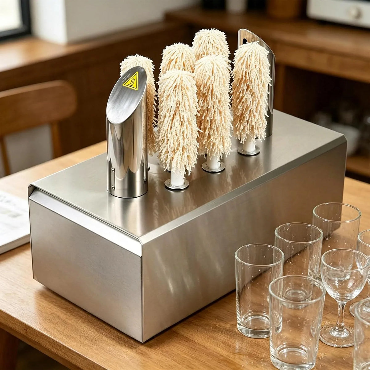 Asciugatrice 8-Heads, professionale, acciaio inox, per Bar, Hotel con Spazzole Microfibra 8-Heads, Asciugatrice Elettrica per Bicchieri, Automatica