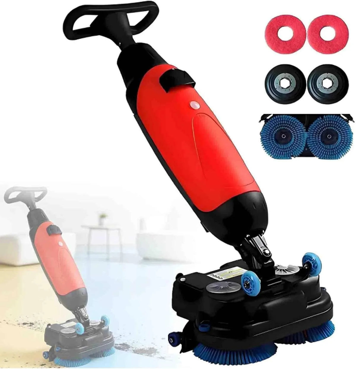 Lavasciuga, lavatrice, asciugatrice, portatile, professionale, rosso, Potenza spazzole 2x250W Red, 2 spazzole Regolabili, Senza Fili, per Pavimenti in