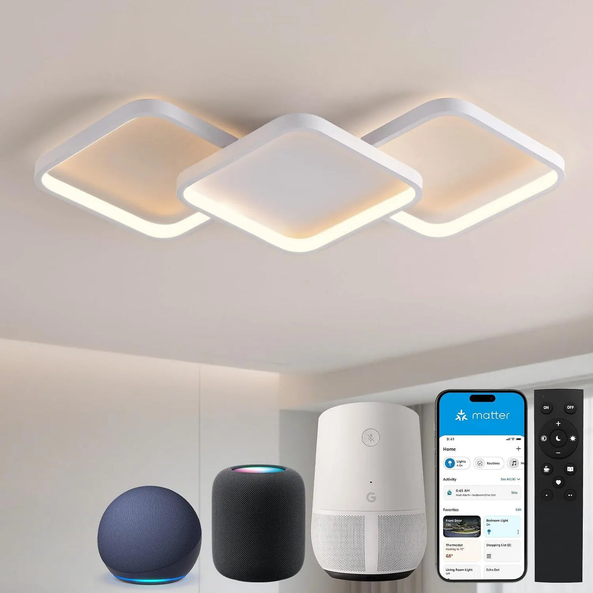 Google LED Dimmerabile, Sky angle Lampada a Soffitto Smart con Controllo Vocale tramite Alexa, Home, Lampada a Soffitto LED per Soggiorno, Camera da