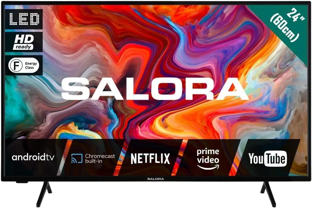 Smart TV, 24 pollici, 3 HDMI, televisore, SALORA SMART24TV, audio Dolby, Wi-Fi, Bluetooth, Android OS, Display LED, HD Ready, 3x HDMI, Chromecast