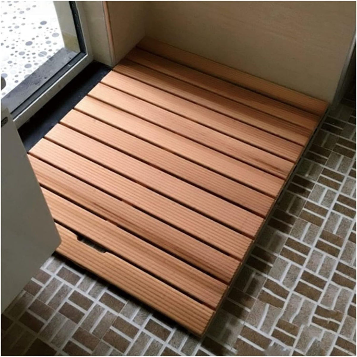 Tappetino da doccia in bambù naturale - struttura in legno, 90 x 90 cm