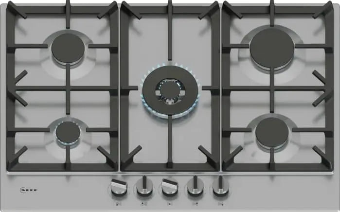 NEFF N70 T27CIQ8N0 Lavastoviglie, 75 cm, 5 fuochi, ghisa, bruciatore wok da 4, 0 kW, quadranti metallici, FlameSelect ottimizzato