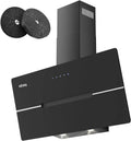 Cappa aspirante, 90cm, 578 m3/h, 58 dB, cappa da cucina, IsEasy, inclinata, scarico e ricircolo, touch, 3 livelli, nero, Efficienza A++