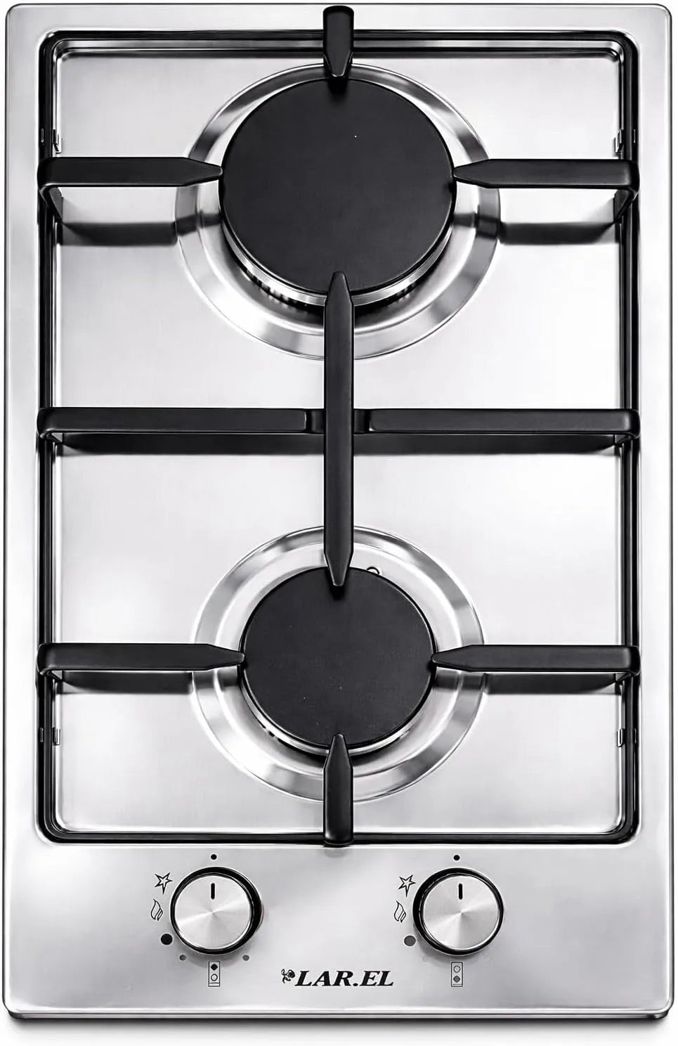 Piano cottura PIA.L828X, 2 fuochi, acciaio inox, Larel Piano Cottura Domino 2 Fuochi con Griglie Piattina in Acciaio Inox Metano o GPL Valvolato