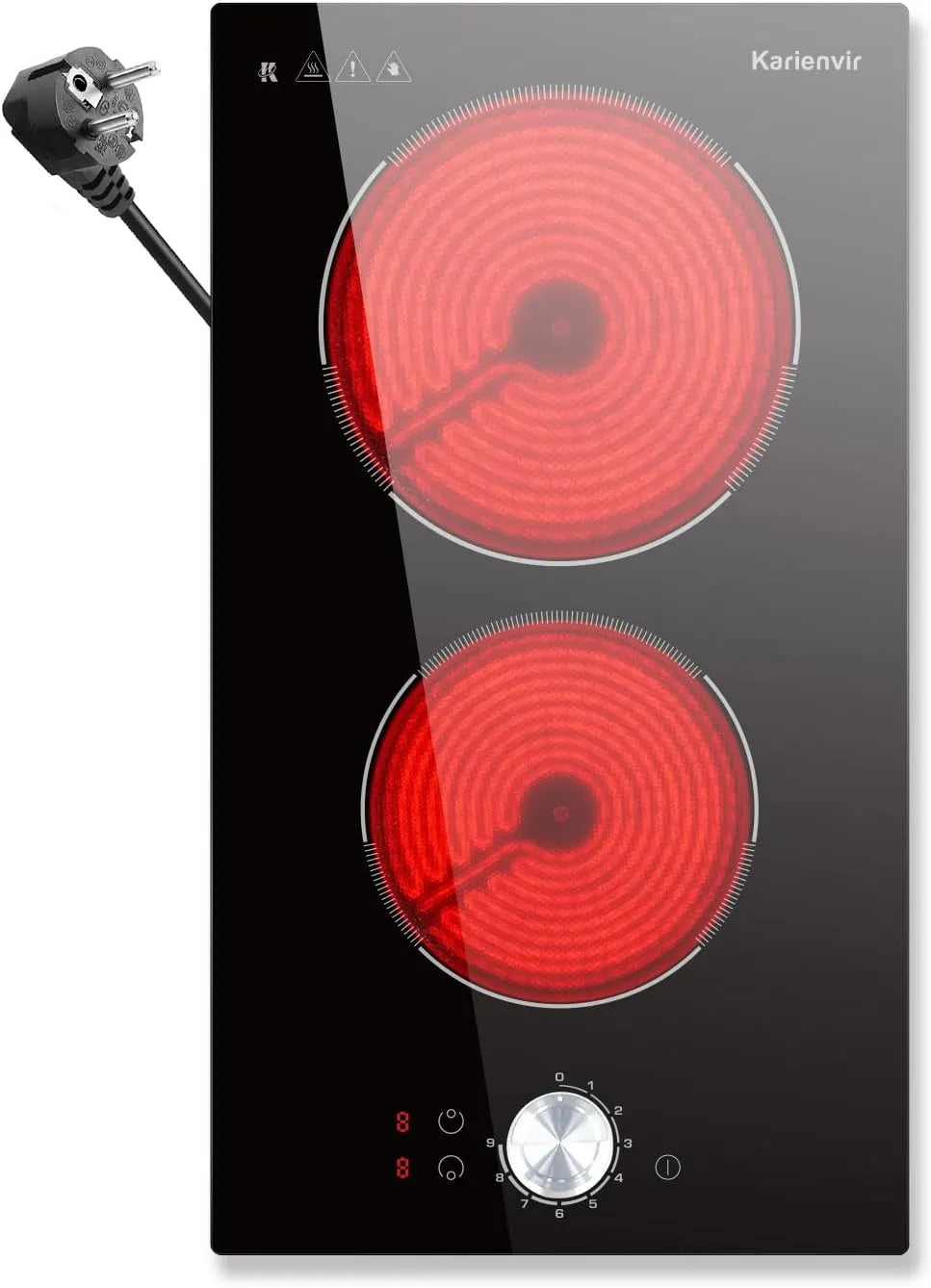 Dell Piano cottura elettrico, 30cm, 2 fuochi, 2800 W, da incasso, piastra elettrica, 9 livelli di riscaldamento, Controllo tramite manopola