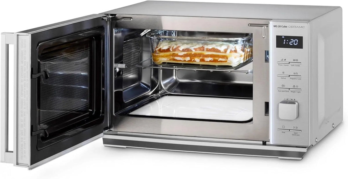 Caso Forno a microonde, 20 L, 1000 W, 13 programmi, grill, argento, MG 20 Cube Ceramic, CUBE Controller, con blocco di sicurezza per bambini
