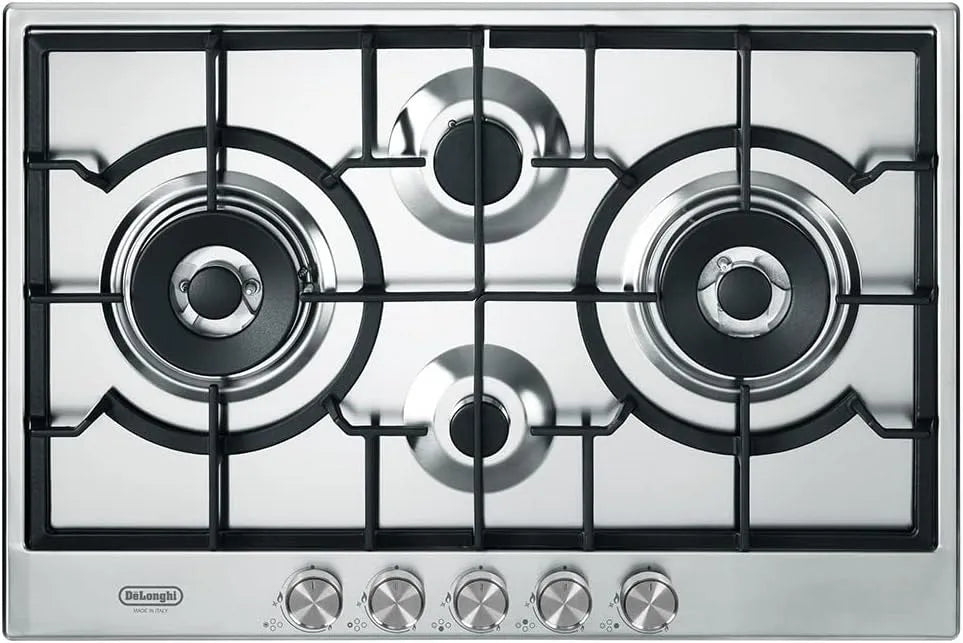 Delonghi NSL475X Piano cottura, 75CM, 4 fuochi, ghisa, acciaio inox, DELONGHI NSL475X PIANO COTTURA 75CM 4 FUOCHI DOPPIA CORONA GRIGLIE GHISA INOX NSL