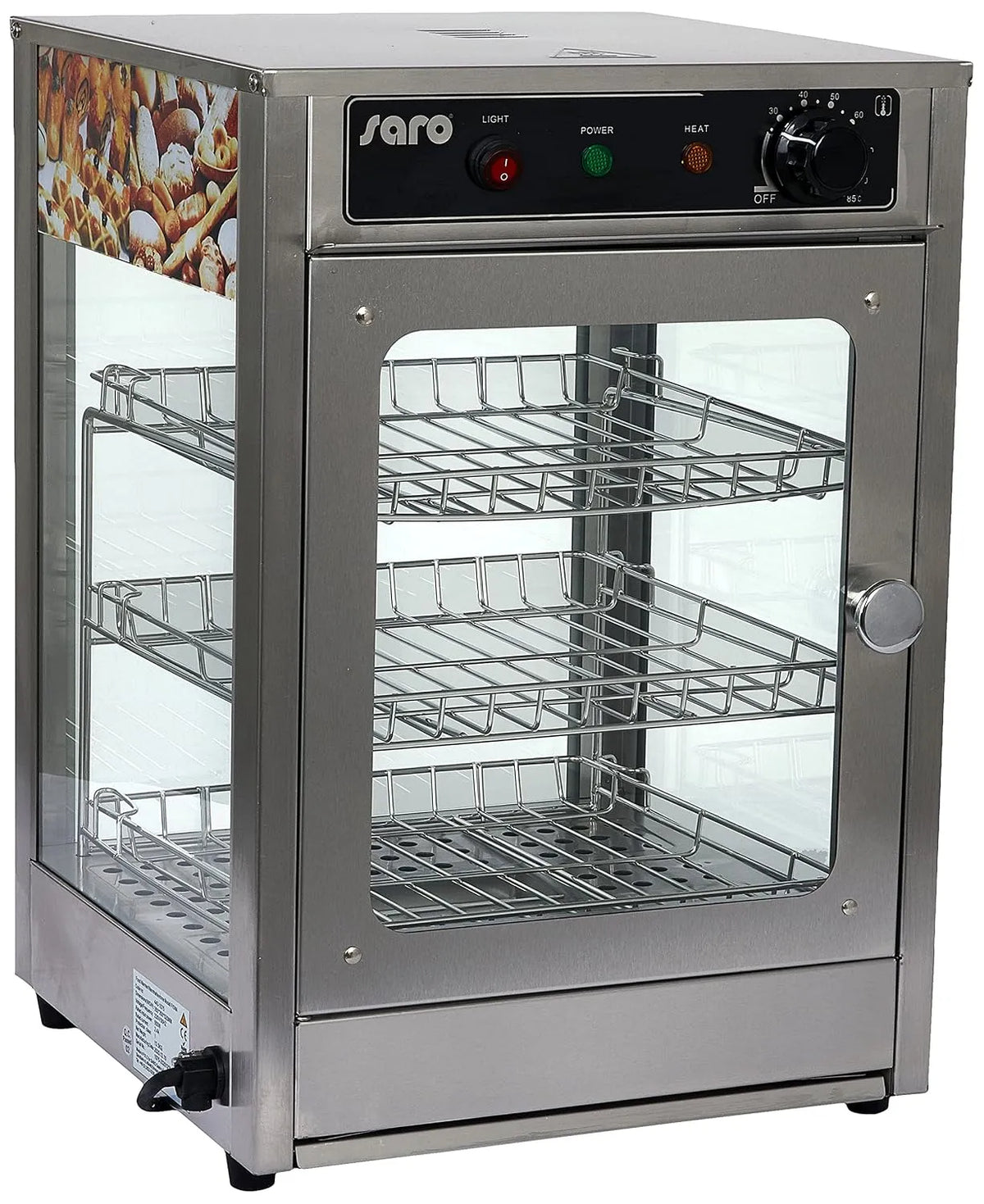 Prodotto Vetrina da banco riscaldata, SARO FIONA, da 43 l, 350 x 350 x 520 mm, con 3 griglie cromate, temperatura regolabile manualmente 30-85 °C