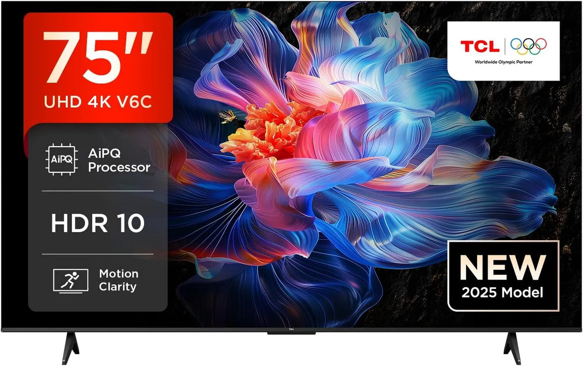 Google 75V6C S55HE Smart TV, televisore, 4K UHD, HDR, audio Dolby, 220W MAX Power with Dual Bass System, 1 Channel Soundbar, Dolby Atmos 2, TCL Bundle