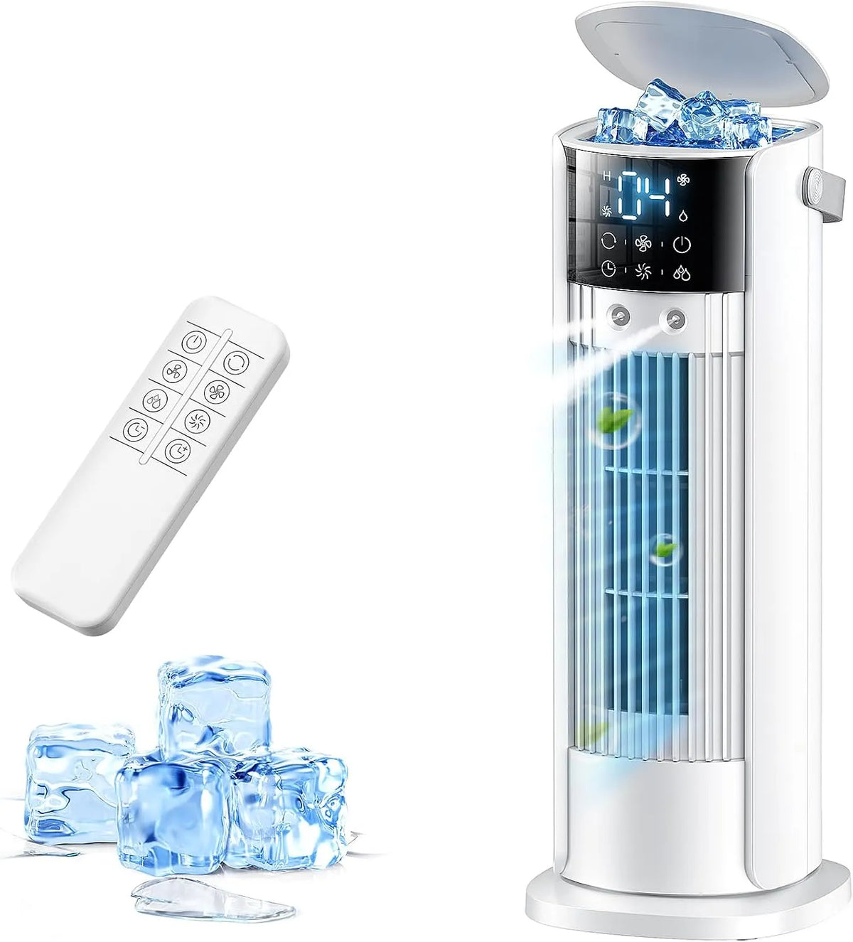Condizionatore, portatile, 3 livelli, oscillazione, bianco, display LED, ventilatore di raffreddamento, 4 in 1, funzione di nebulizzazione