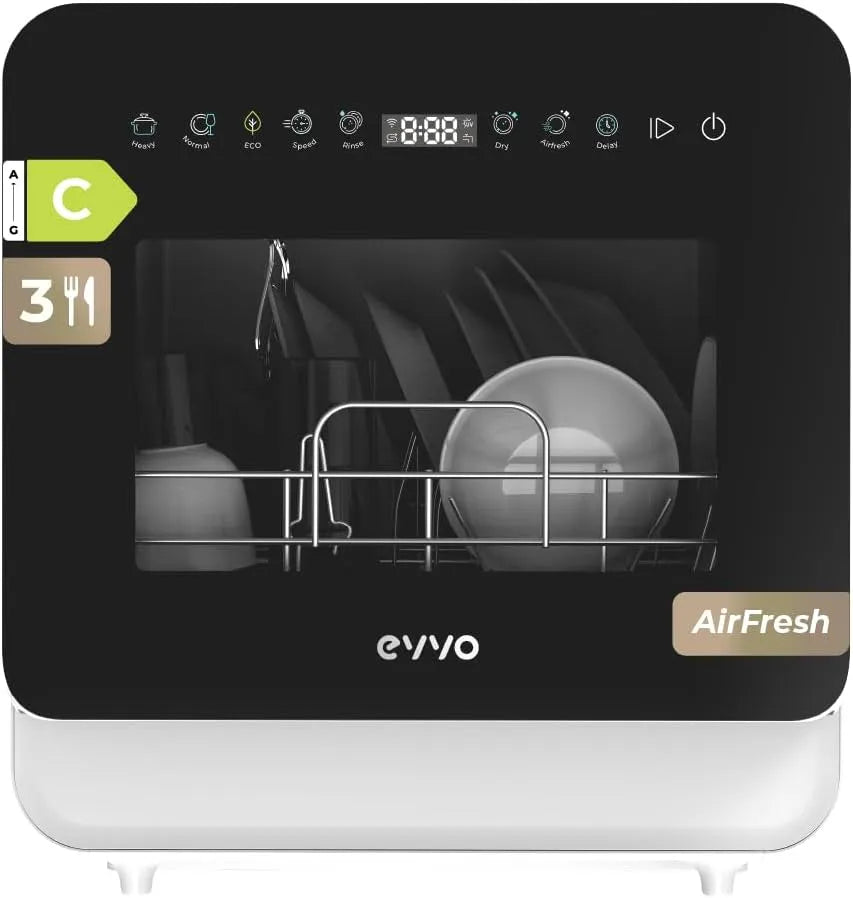 Lavastoviglie, 6 programmi, classe energetica E, touch, 3 servizi, EVVO, asciugatura extra aria fresca, casa differita, senza