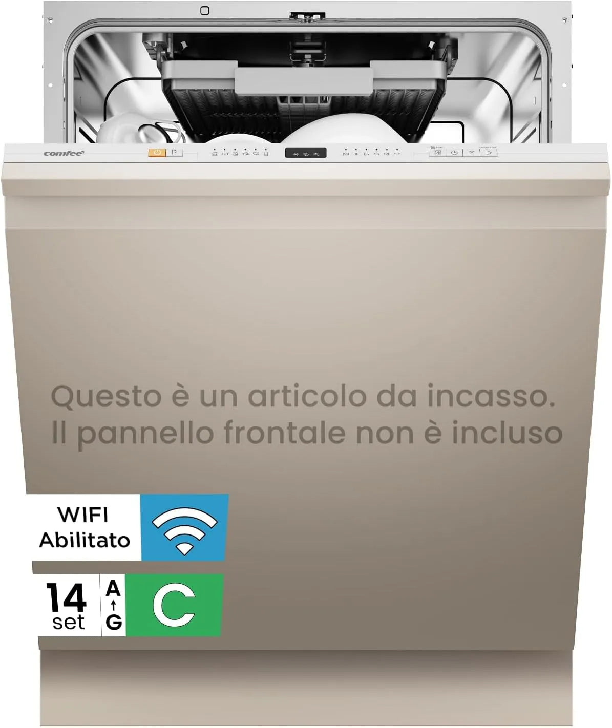 Lavastoviglie, 60 cm, 8 programmi, da incasso, Wi-Fi, acciaio inox, COMFEE Lavastoviglie da Incasso 60 cm 14 Coperti 8 Programmi WiFi Inox