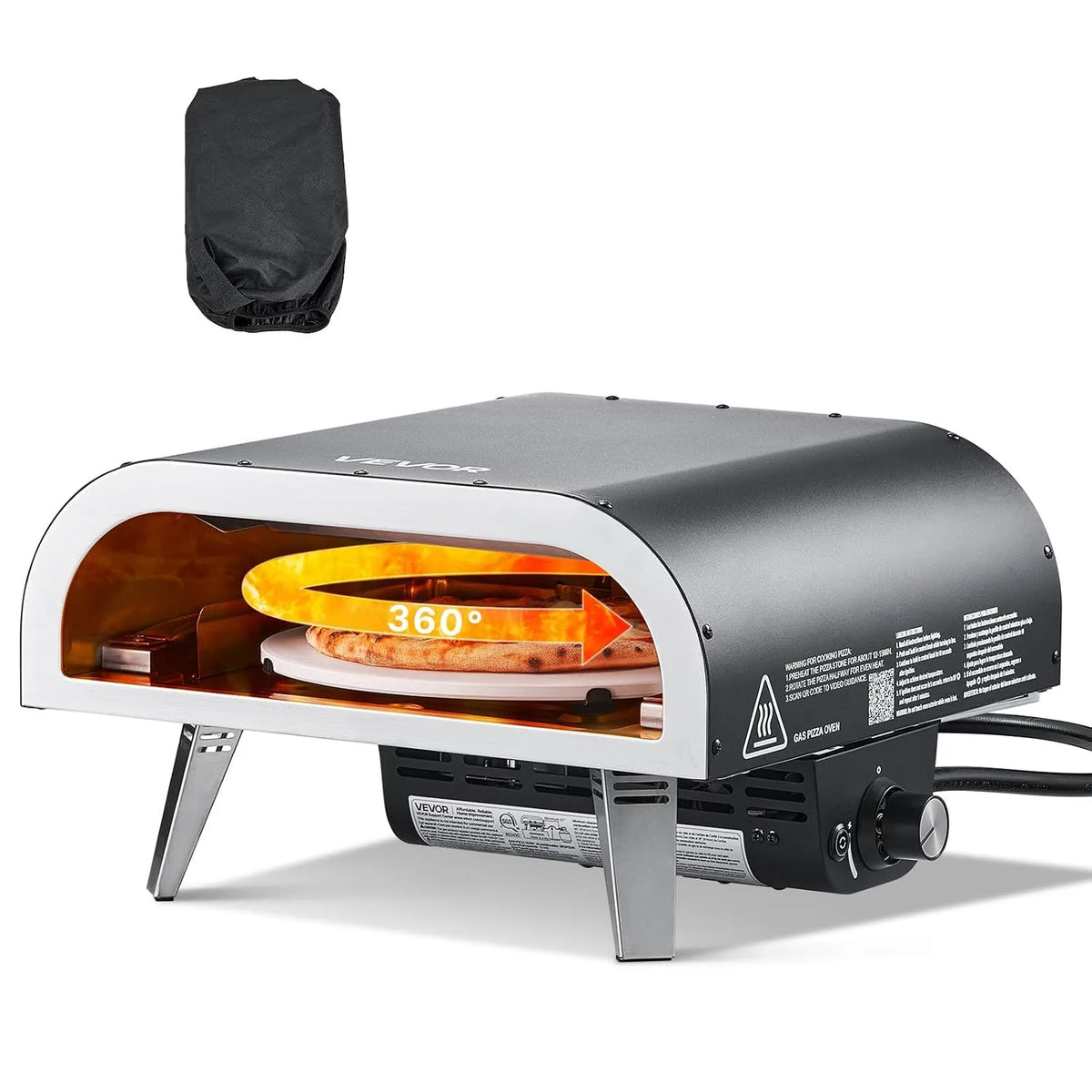 VEVOR Forno elettrico per pizza, esterno, pietra refrattaria, nero, Macchina per Pizza a Gas Propano da 304, 8 mm, con Rotazione Elettrica