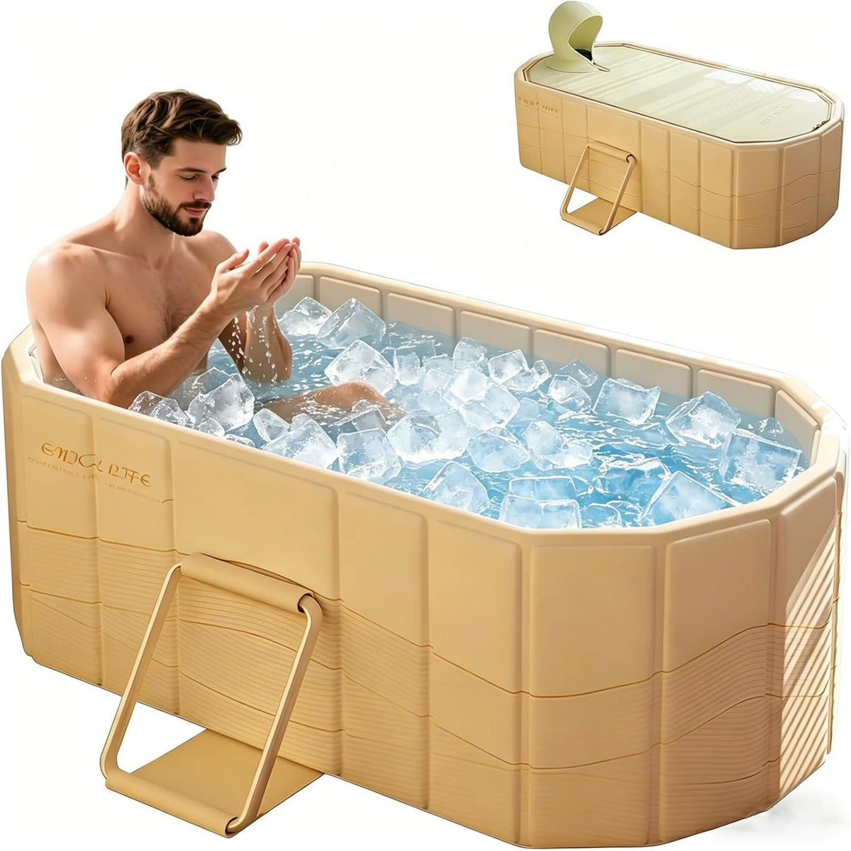 Vasca per bagno di ghiaccio - da terra, pieghevole, design portatile, 120 x 56 x 50