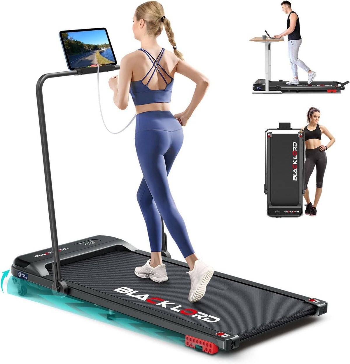 Tapis roulant da scrivania – uso sotto la scrivania, controllo tramite app, design portatile, 140 kg, nero, BLACK LORD
