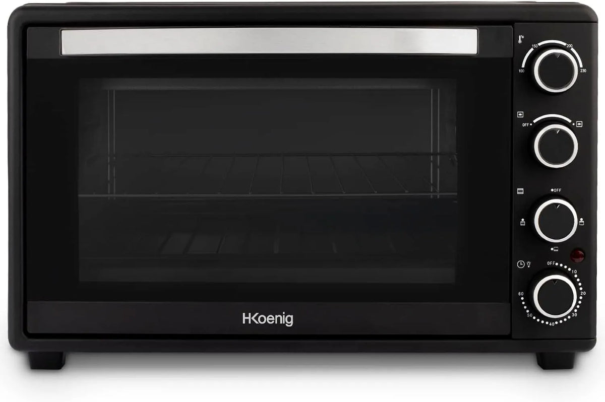Forno elettrico, 45 L, 2000 W, H.Koenig FO45, timer, vetro, Timer 60 min, fino a 230°, 2000W, Spegnimento automatico, Griglia e vaschetta raccogli