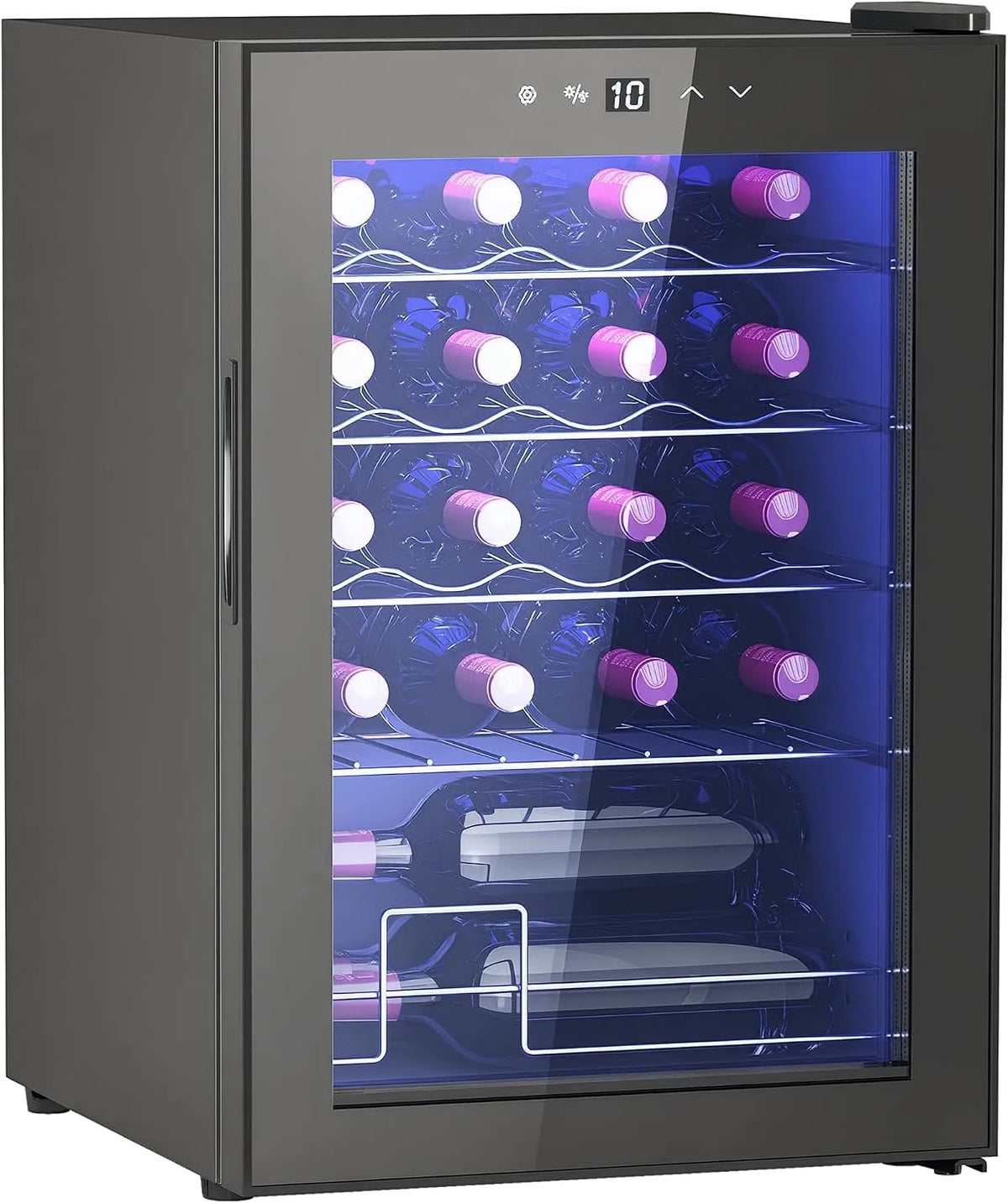 Cantinetta vino, 53 L, 20 bottiglie, 5 a 18 °C, nero, Luci LED, HOMCOM Cantinetta Vino Refrigerata 20 Bottiglie 53L 5-18°C