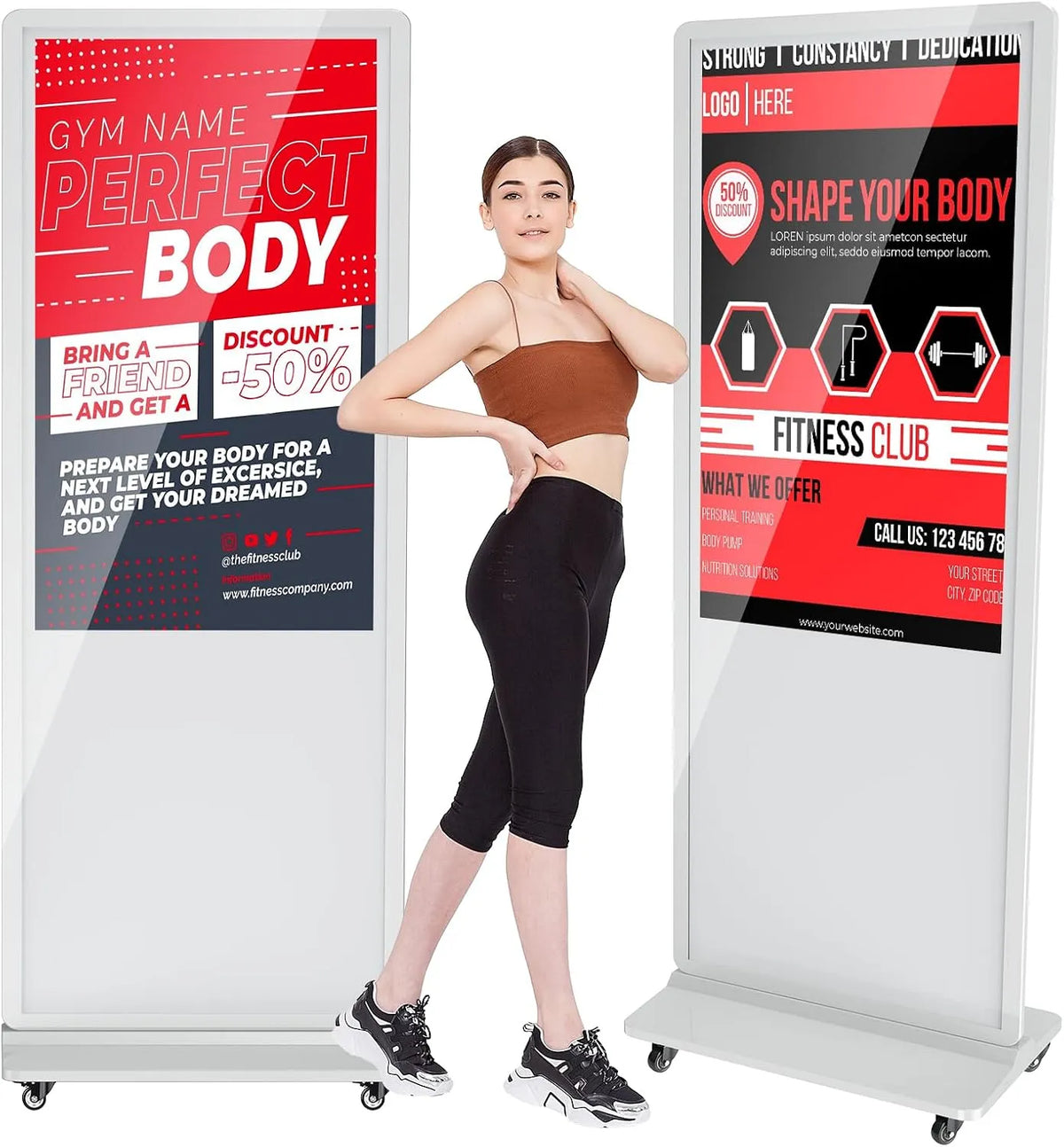 Display digital signage, display pubblicitario LCD, touch, Wi-Fi, Android OS, Full HD, HDMI, USB, visualizzazione pubblicitaria digitale, bianco