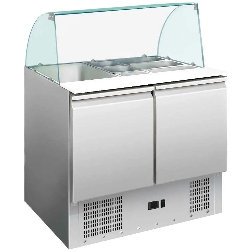 Frigorifero, 176 L, 900x700mm, ristoranti, acciaio inox, MBH, MBH - Tavolo refrigerato per ingredienti inox 2 porte 176L 900x700mm. Banco frigo per