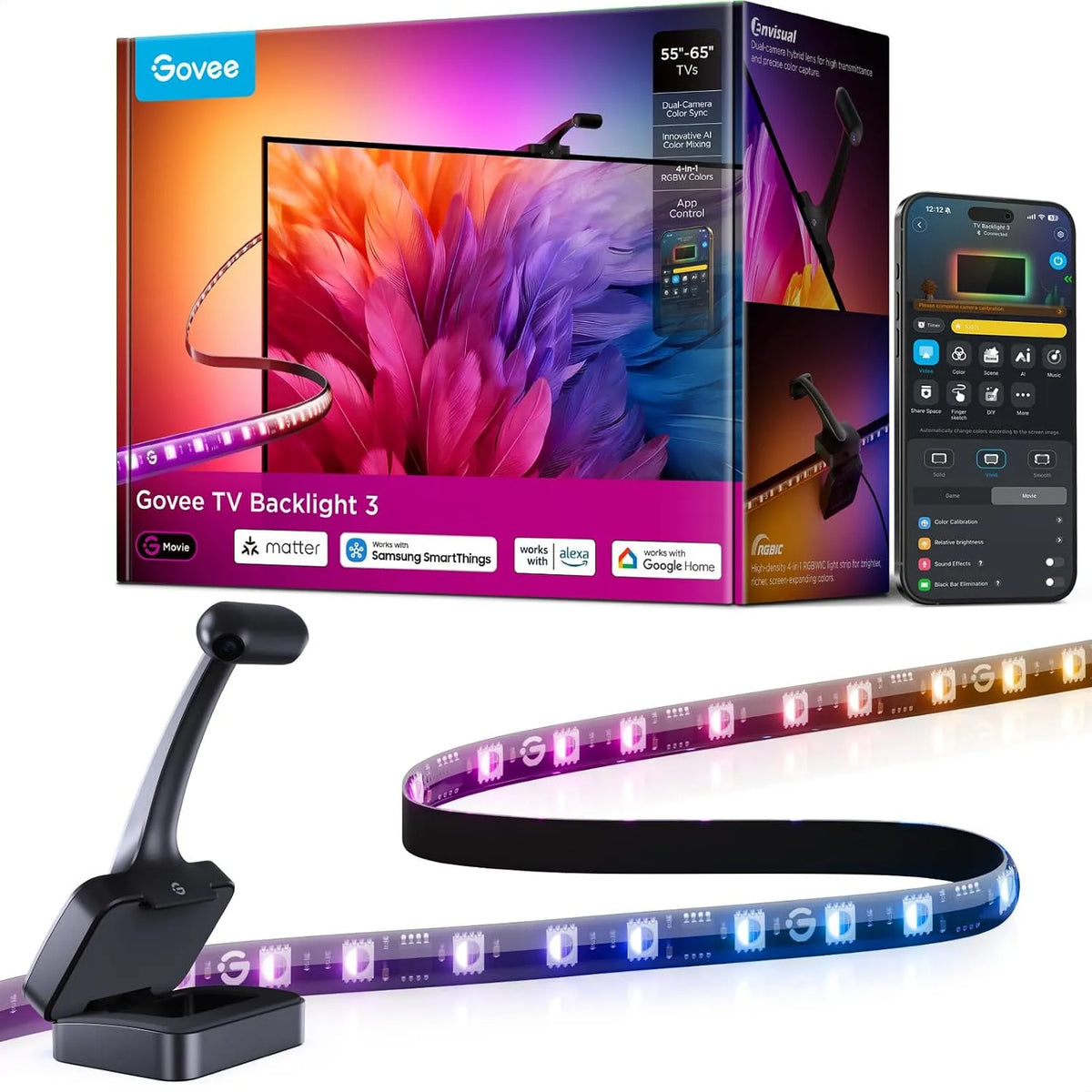 Smart TV, televisore, Striscia RGBWIC 3, Govee LED TV Retroilluminazione 3 Doppia Telecamera, 6M